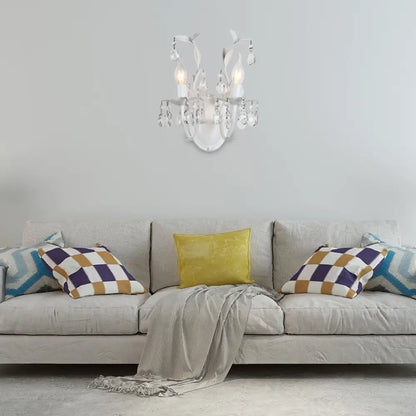 DecorBites™ Modern Metallic Wall Light Fixture: Bare Bulb 1/2-Light Sconce with Crystal and Leaf Decoration – White