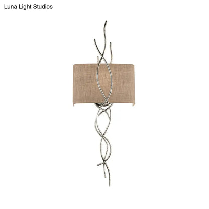 DecorBites™ Modern Metallic Wall Sconce: Gold/Silver Branch Design with Rectangle Fabric Shade