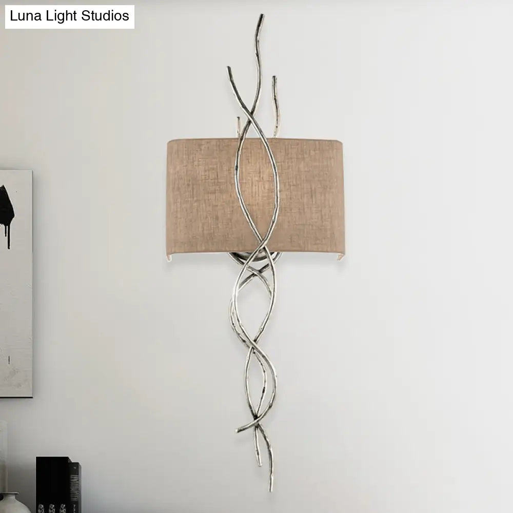 DecorBites™ Modern Metallic Wall Sconce: Gold/Silver Branch Design with Rectangle Fabric Shade