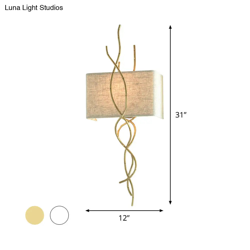 DecorBites™ Modern Metallic Wall Sconce: Gold/Silver Branch Design with Rectangle Fabric Shade