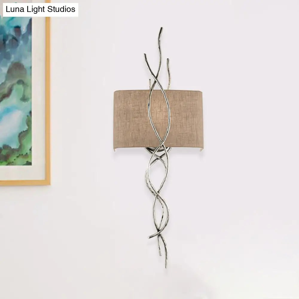 DecorBites™ Modern Metallic Wall Sconce: Gold/Silver Branch Design with Rectangle Fabric Shade