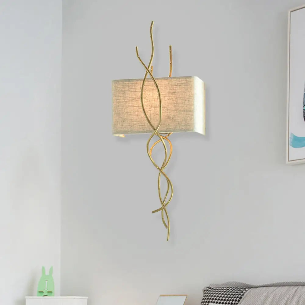 DecorBites™ Modern Metallic Wall Sconce: Gold/Silver Branch Design with Rectangle Fabric Shade
