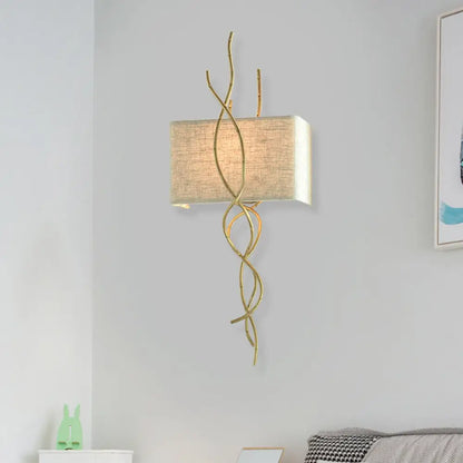 DecorBites™ Modern Metallic Wall Sconce: Gold/Silver Branch Design with Rectangle Fabric Shade