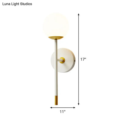 DecorBites™ Modern Milk Frosted Glass Wall Sconce in White-Brass - Long Arm Bedside Lamp Kit