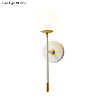 DecorBites™ Modern Milk Frosted Glass Wall Sconce in White-Brass - Long Arm Bedside Lamp Kit