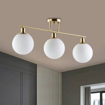 DecorBites™ Modern Milk Glass Orb Linear Chandelier Pendant Light - 2/3 Heads, Gold Finish