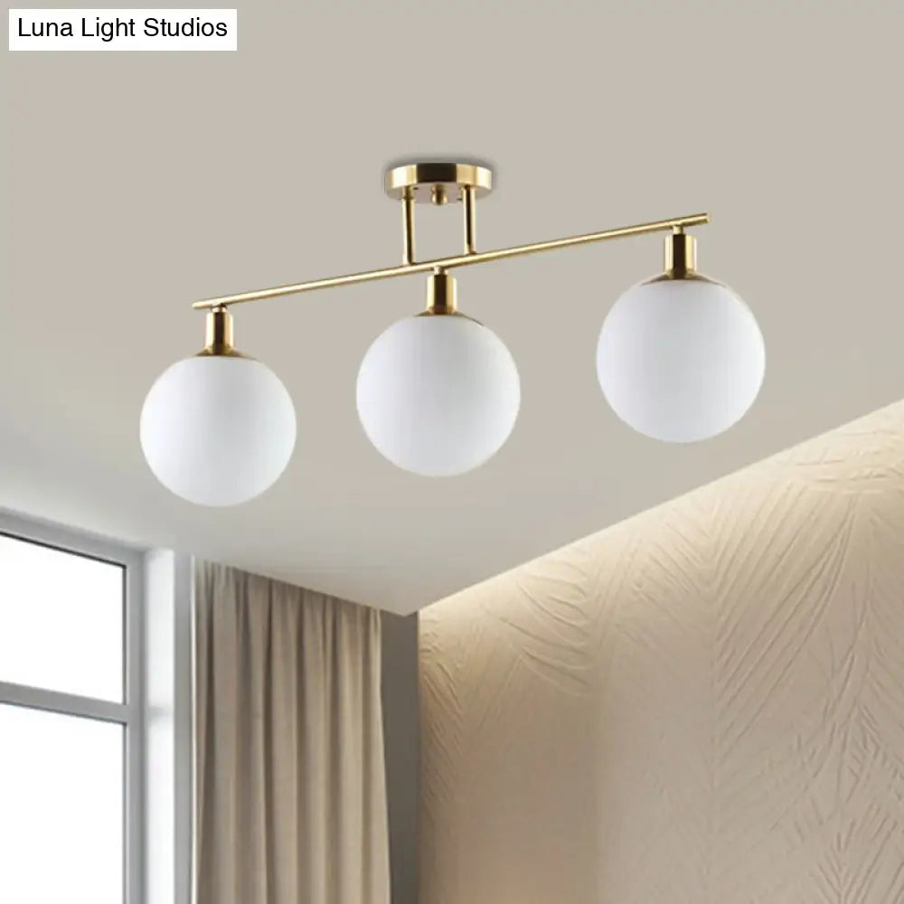 DecorBites™ Modern Milk Glass Orb Linear Chandelier Pendant Light - 2/3 Heads, Gold Finish
