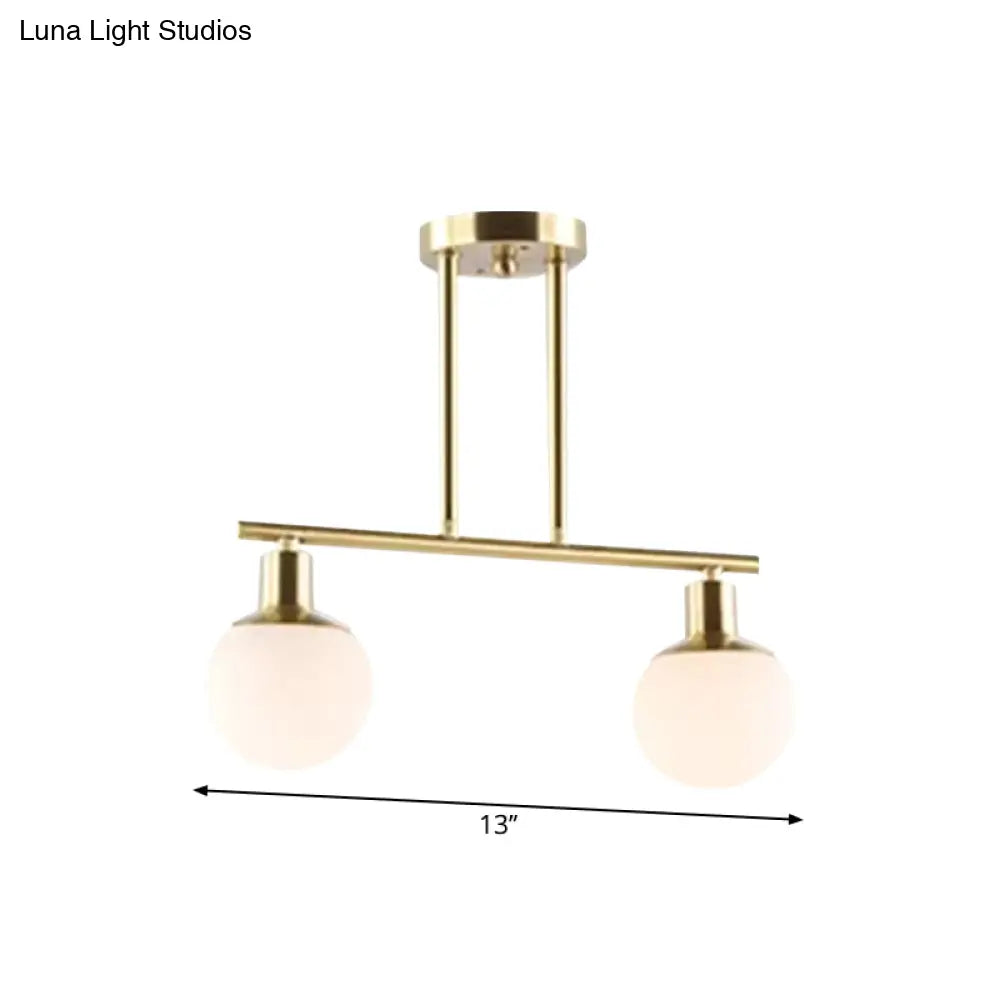 DecorBites™ Modern Milk Glass Orb Linear Chandelier Pendant Light - 2/3 Heads, Gold Finish