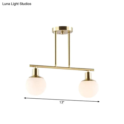 DecorBites™ Modern Milk Glass Orb Linear Chandelier Pendant Light - 2/3 Heads, Gold Finish