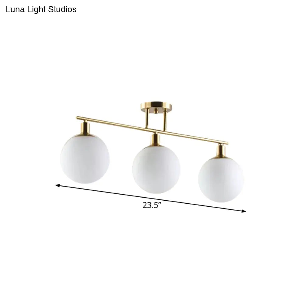 DecorBites™ Modern Milk Glass Orb Linear Chandelier Pendant Light - 2/3 Heads, Gold Finish