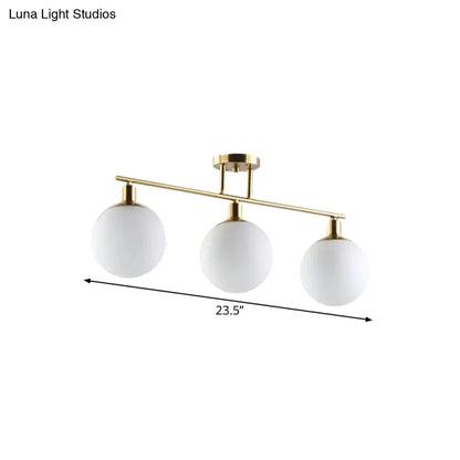 DecorBites™ Modern Milk Glass Orb Linear Chandelier Pendant Light - 2/3 Heads, Gold Finish