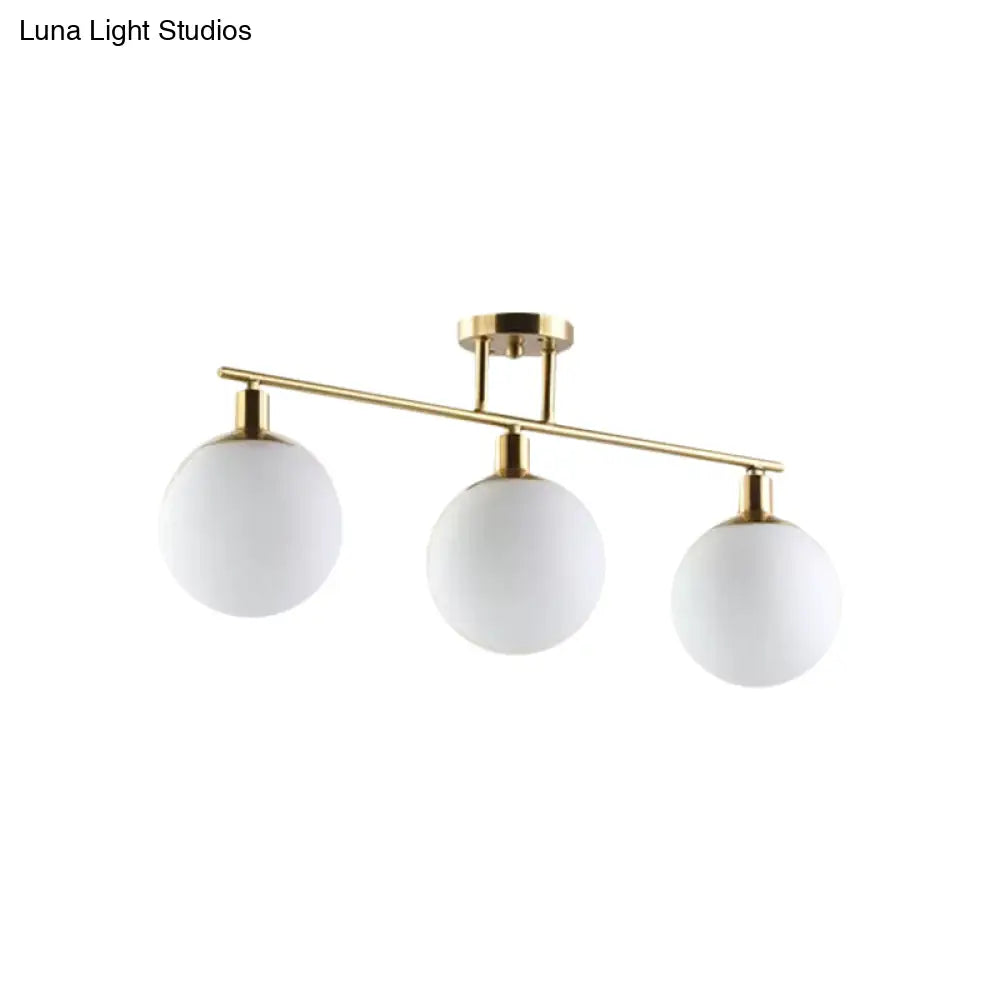 DecorBites™ Modern Milk Glass Orb Linear Chandelier Pendant Light - 2/3 Heads, Gold Finish