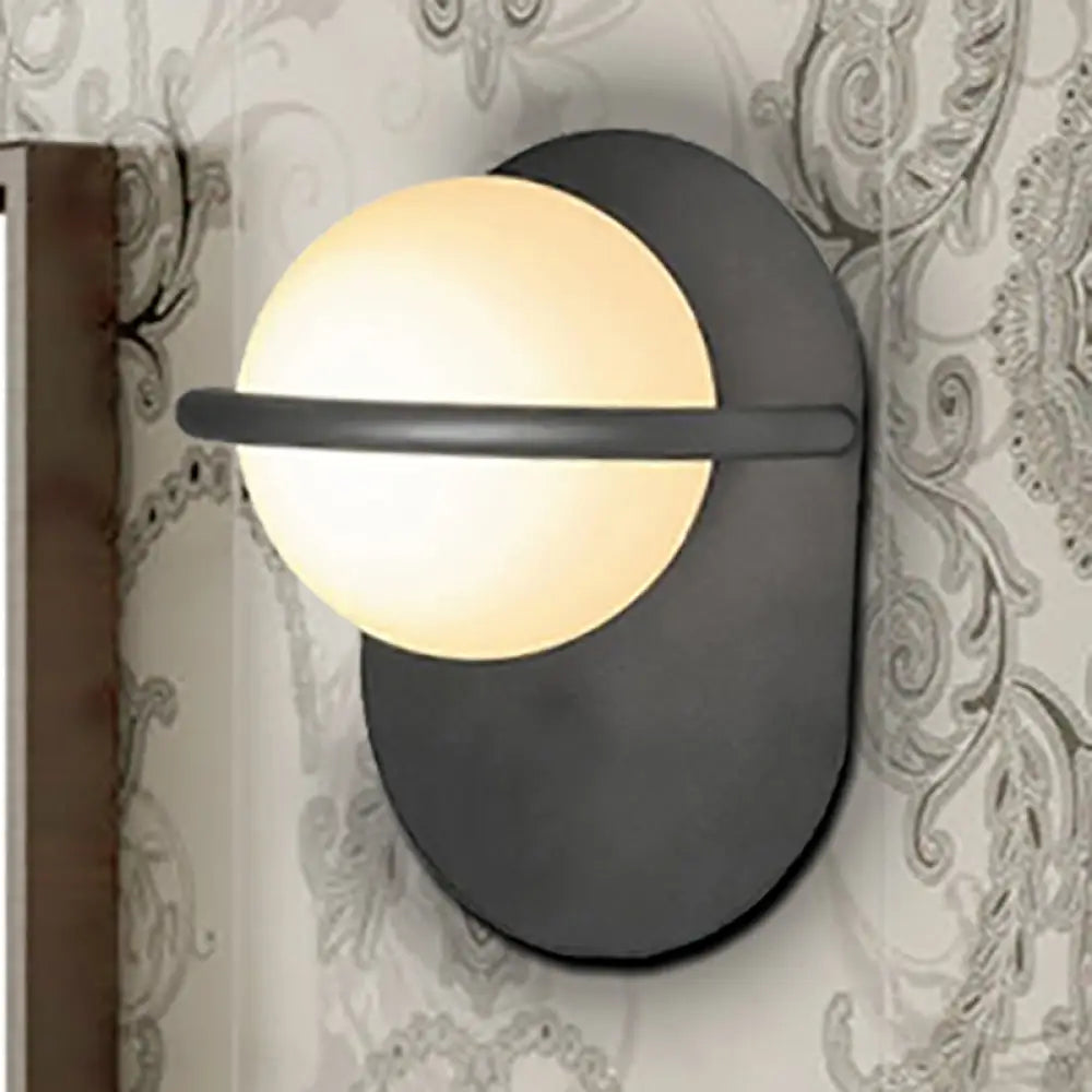 DecorBites™ Modern Milk Glass Wall Light with Oval Metal Backplate in Black/Gold for Bedroom Sconce Lighting