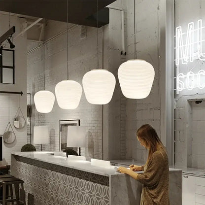 Modern milky white glass whorls cocoon pendant light dining room