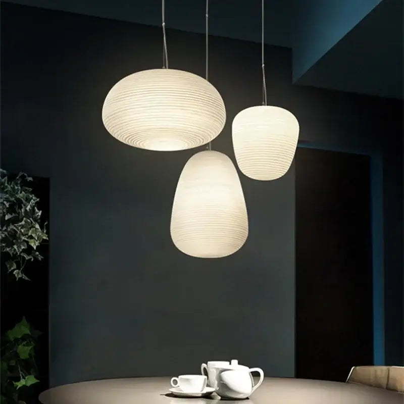 Modern milky white glass whorls cocoon pendant light dining room