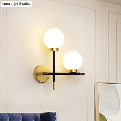 DecorBites™ Modern Mini Globe Milk Glass Wall Sconce - 2-Light Black Fixture for Foyer