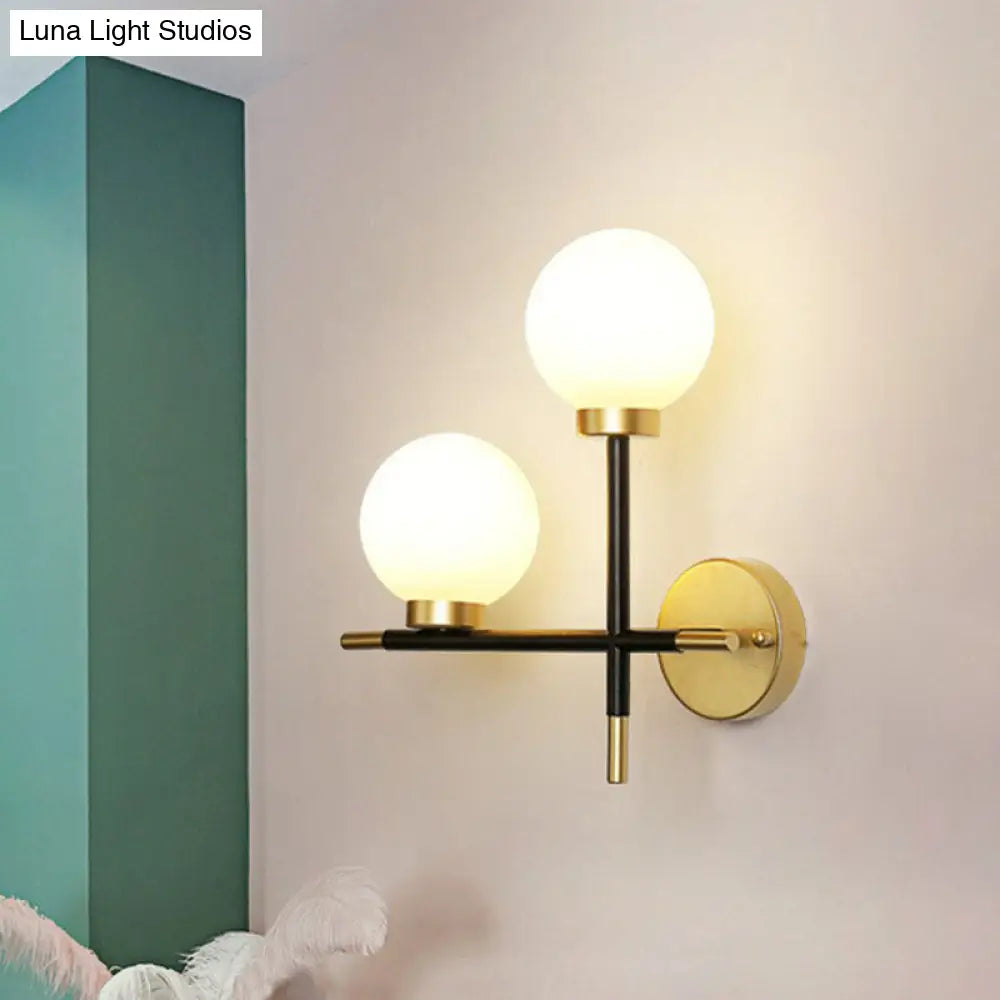 DecorBites™ Modern Mini Globe Milk Glass Wall Sconce - 2-Light Black Fixture for Foyer