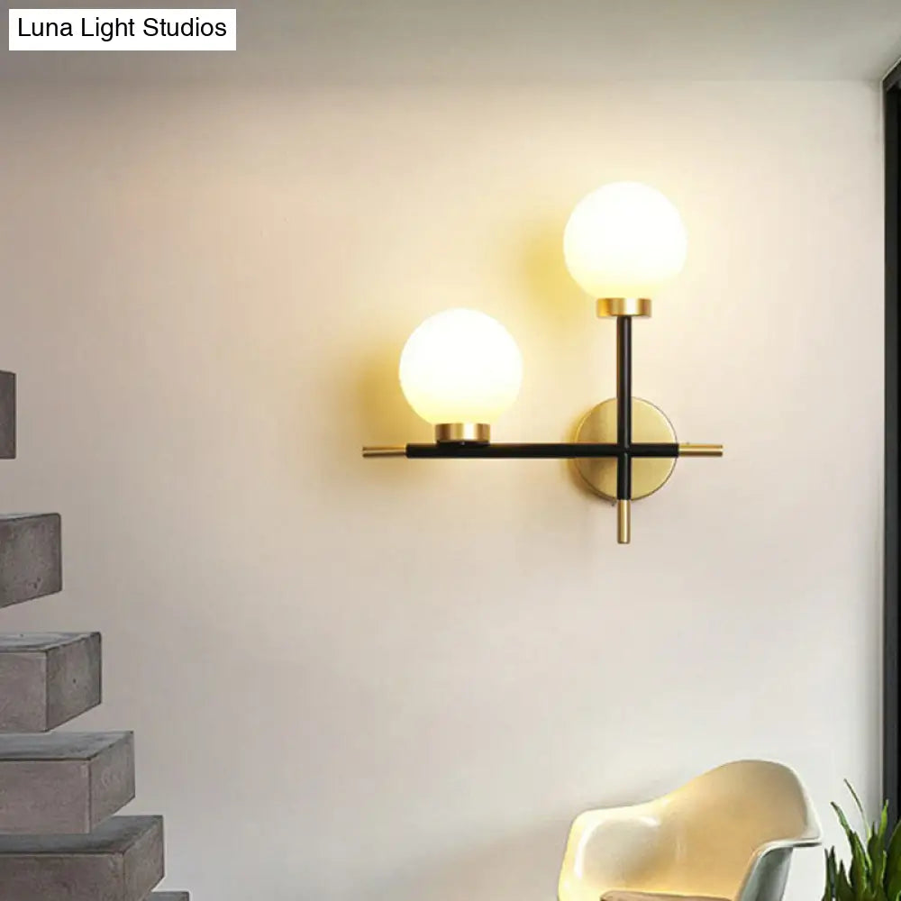 DecorBites™ Modern Mini Globe Milk Glass Wall Sconce - 2-Light Black Fixture for Foyer