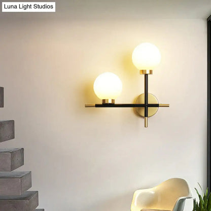 DecorBites™ Modern Mini Globe Milk Glass Wall Sconce - 2-Light Black Fixture for Foyer