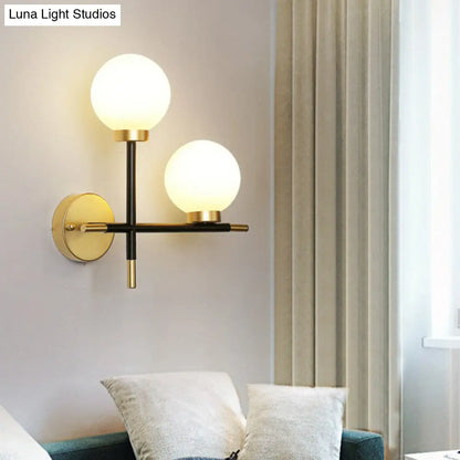 DecorBites™ Modern Mini Globe Milk Glass Wall Sconce - 2-Light Black Fixture for Foyer