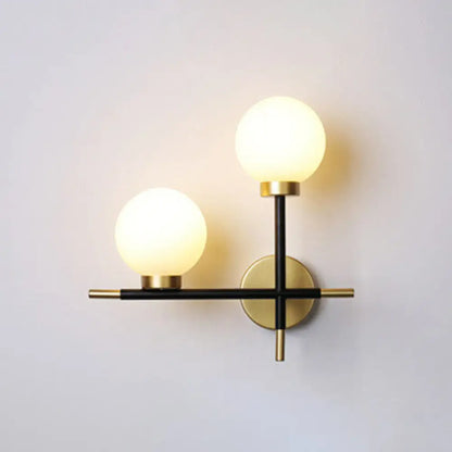 DecorBites™ Modern Mini Globe Milk Glass Wall Sconce - 2-Light Black Fixture for Foyer