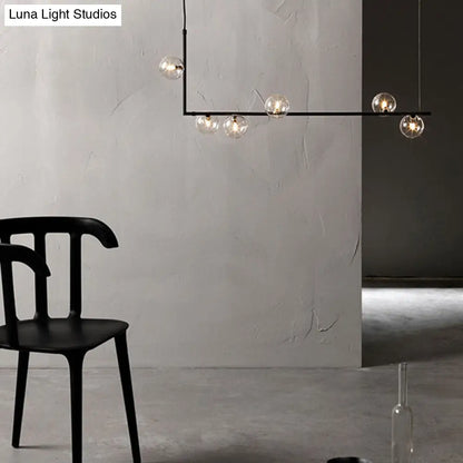DecorBites™ Modern Minimalism Black Linear 6-Light Island Pendant Lighting with Sphere Glass Shade for Living Room.