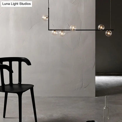 DecorBites™ Modern Minimalism Black Linear 6-Light Island Pendant Lighting with Sphere Glass Shade for Living Room.