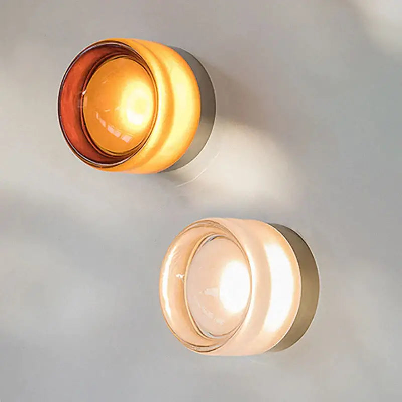 Modern minimalist amber & cream glass wall sconce bedroom light