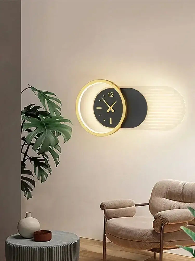 Modern minimalist backlit led wall clock sconce for living room