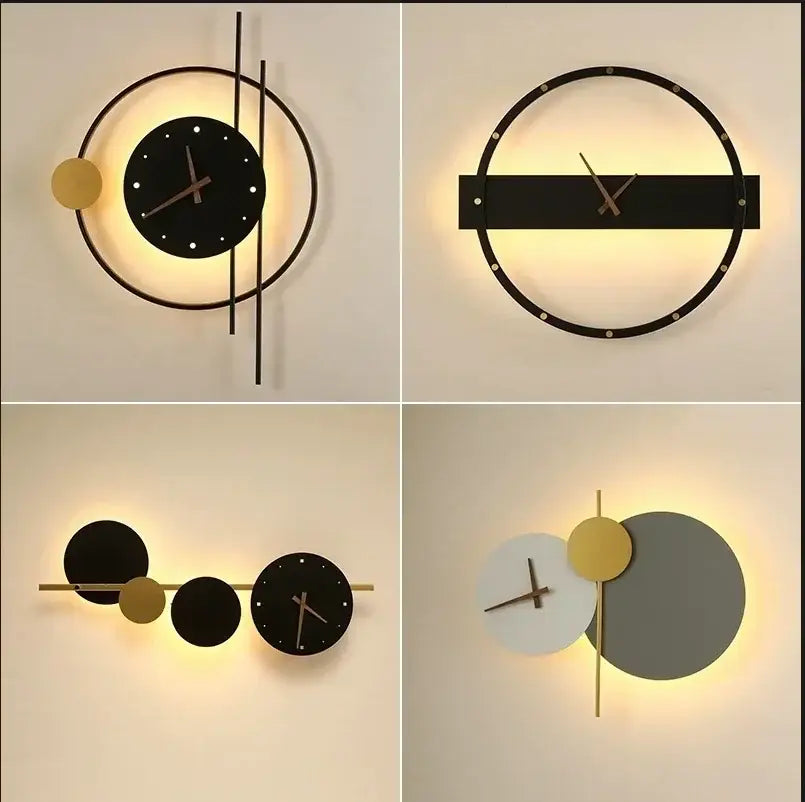 Modern minimalist backlit led wall clock sconce for living room