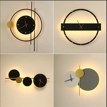 Modern minimalist backlit led wall clock sconce for living room