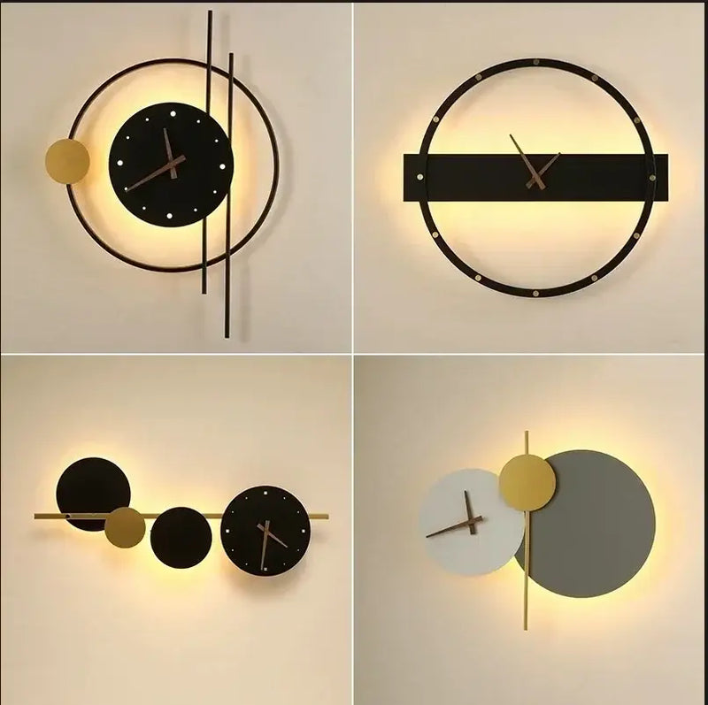 Modern minimalist backlit led wall clock sconce for living room