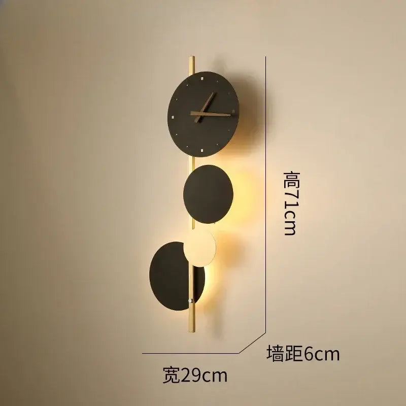 Modern minimalist backlit led wall clock sconce for living room