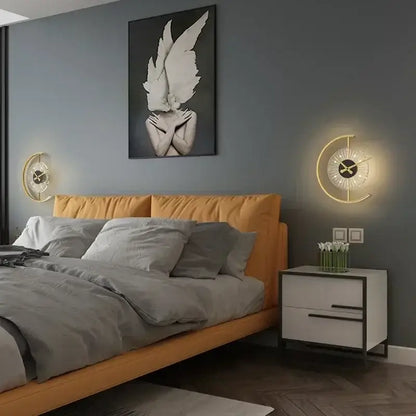 Modern minimalist backlit led wall clock sconce for living room