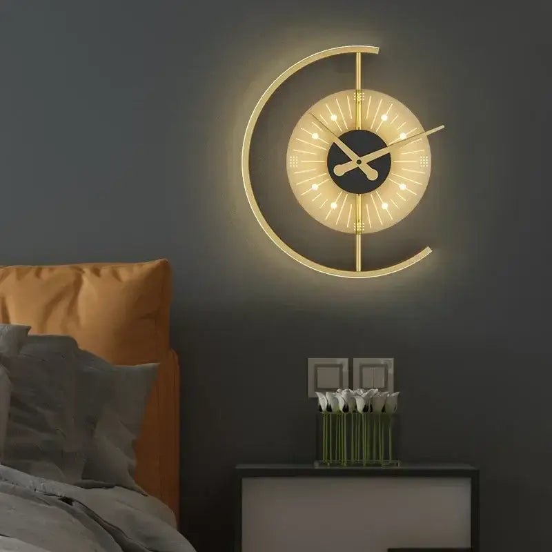 Modern minimalist backlit led wall clock sconce for living room