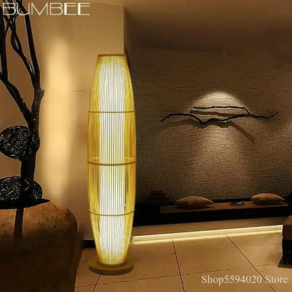 Modern minimalist bamboo floor lamp for living room warm diffused light