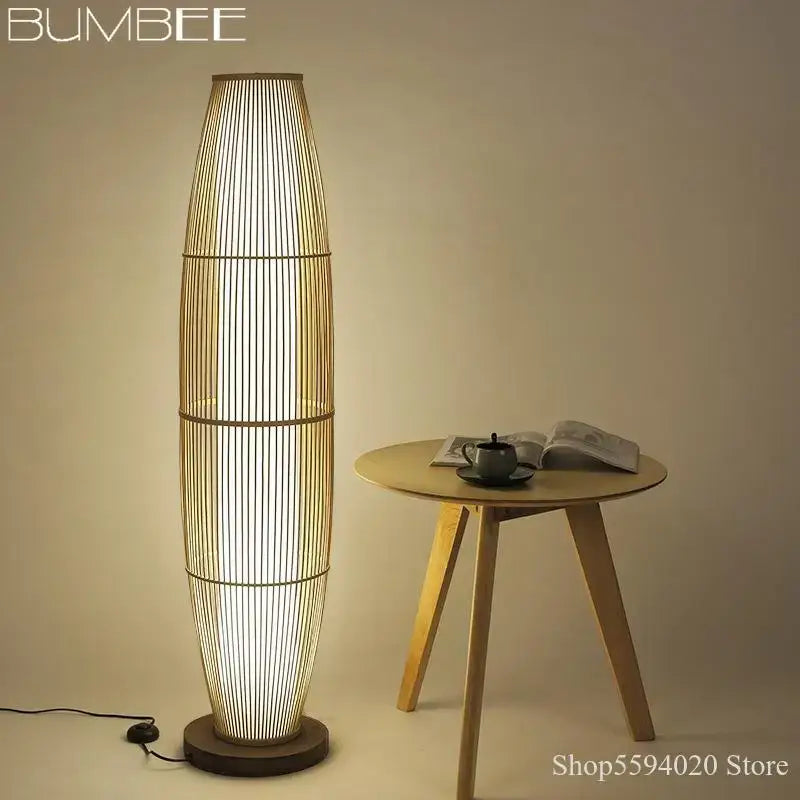 Modern minimalist bamboo floor lamp for living room warm diffused light