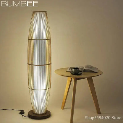 Modern minimalist bamboo floor lamp for living room warm diffused light