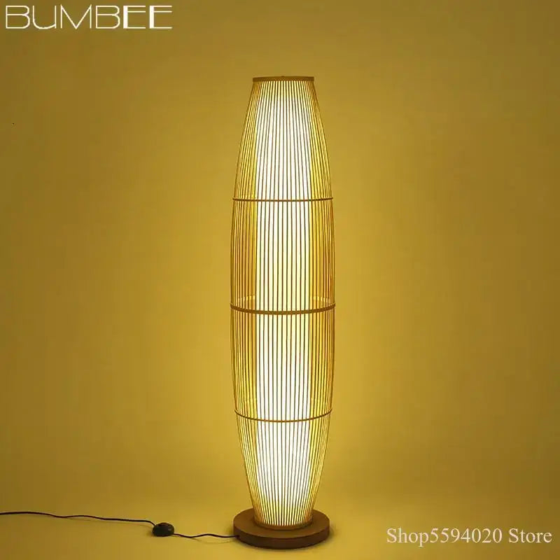 Modern minimalist bamboo floor lamp for living room warm diffused light