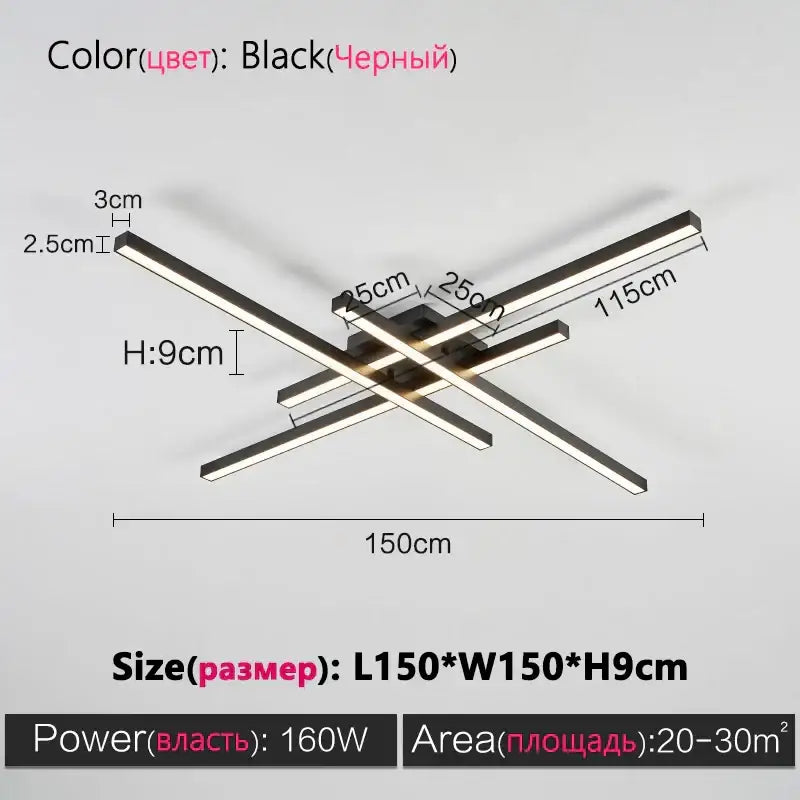 Modern minimalist black chandelier led ceiling light for living room