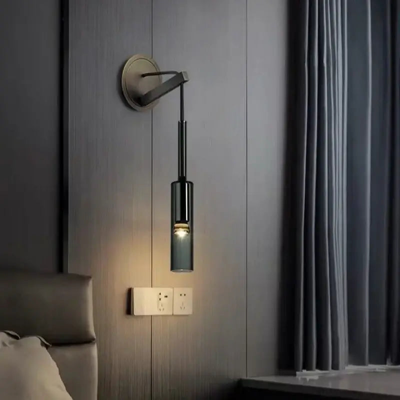 Modern minimalist black crystal wall lamp bedroom bedside light