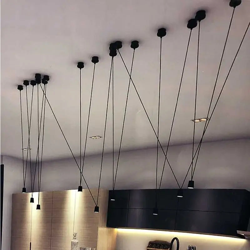 Modern minimalist black geometric vintage linear pendant lamp kitchen