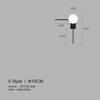 Modern minimalist black glass ball wall lights for bedroom