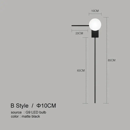 Modern minimalist black glass ball wall lights for bedroom