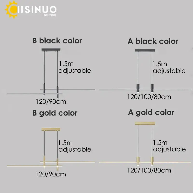 Modern minimalist black & gold adjustable led pendant light dining room