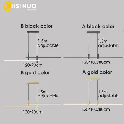 Modern minimalist black & gold adjustable led pendant light dining room