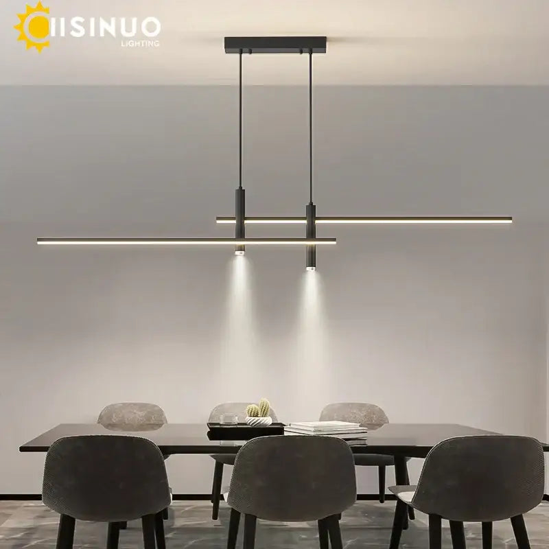 Modern minimalist black & gold adjustable led pendant light dining room