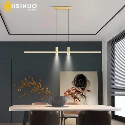Modern minimalist black & gold adjustable led pendant light dining room