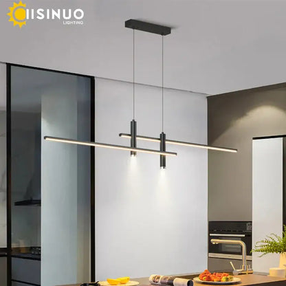 Modern minimalist black & gold adjustable led pendant light dining room