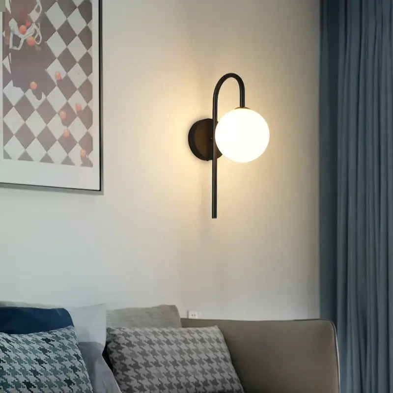 Modern minimalist black & gold frosted glass led wall lamp bedroom